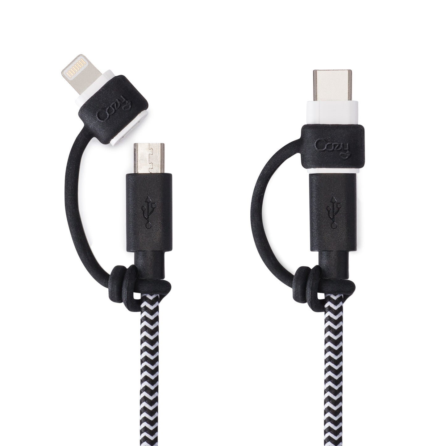 LightningCozy secure Apple Lightning to Micro USB and USB-C adapter easy gadget and solution for not getting lost adapters charging syncing all Apple devices iPods iPads iPhones Kindles and Androids